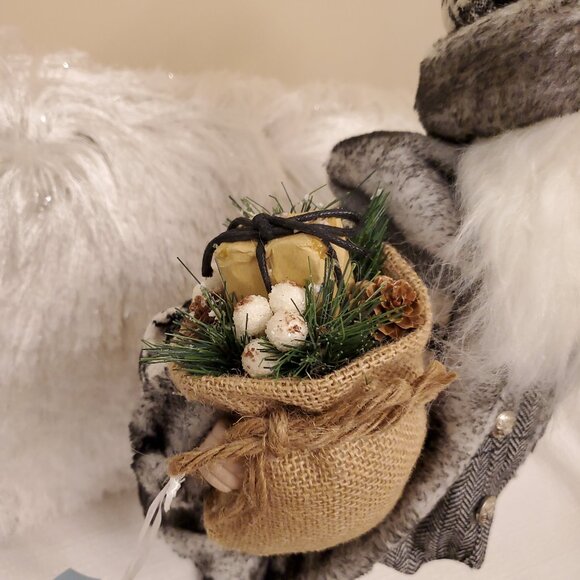 NWT White Pine Free Standing Santa Black White Plaid Herringbone Holiday Decor - Picture 12 of 17